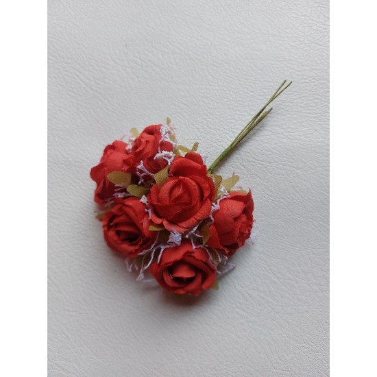 Цветы из ткани 3,5-4 см в пучках (6 шт) цв. красный, цена за пучок